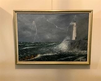 Oil Painting Lighthouse By Mirner 23 x 16 Inches