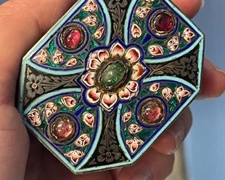 Hand made - enamel with emeralds and rubies box