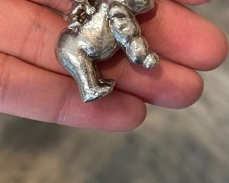 Silver gorilla with baby necklace pendant