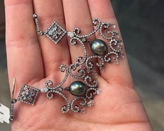tahitian black pearl chandelier earrings