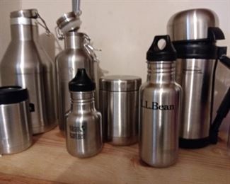 Never before used insulated stainless steel containers, by Yeti, Kleen Kanteen, & Thermos.