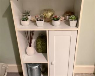 White Storage Cabinet. 19.5” w, 10” d, 301/4” h