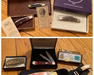 Variety of Pocket Knives (Col Littleton, etc) and Belt Buckles