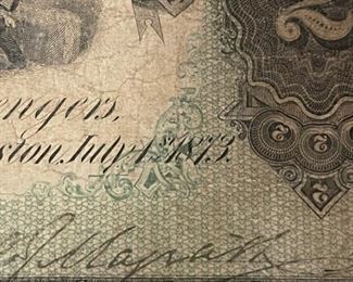 1873 South Carolina Railroad Company $2 Fare Ticket