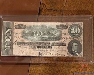 1864 Confederate States of America Ten Dollar Bill 