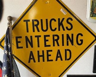 Large "Trucks Entering Ahead" Sign