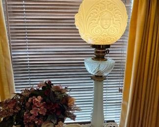 Opal Glass Cherub Lamp Shade Globe on Marble Based Table Lamp