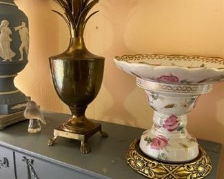 Brass Pineapple Topped Footed Urn