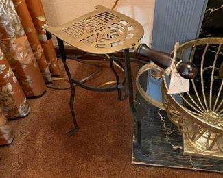 Antique Brass 3 Legged Fireplace Kettle Stand