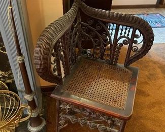 Antique Wicker Turned Corner Chair
