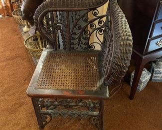 Antique Wicker Turned Corner Chair