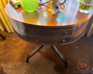 Vintage Henredon Style Round Side Table with Double Drawer