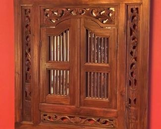 Chinese Hand Carved Wood Framed Hidden Wall Mirror