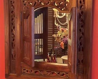 Chinese Hand Carved Wood Framed Hidden Wall Mirror