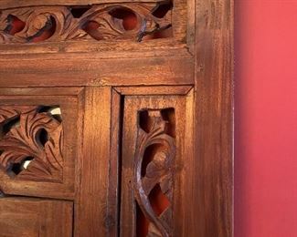 Chinese Hand Carved Wood Framed Hidden Wall Mirror