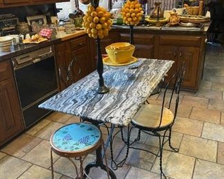 Custom Marble Topped Table with Vintage Cast Iron Base