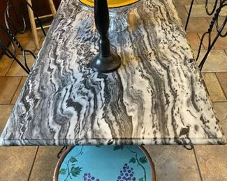 Custom Marble Topped Table with Vintage Cast Iron Base