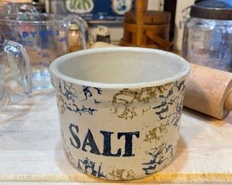 Antique Spongeware Salt Crock