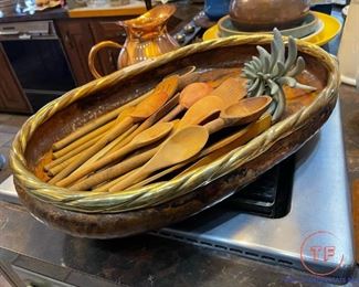 Vintage Hand Forged Oval Gold Toned Bowl