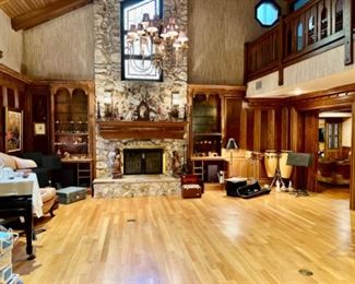 Great room with musical instruments, glass, carvings, Swarovski, etc