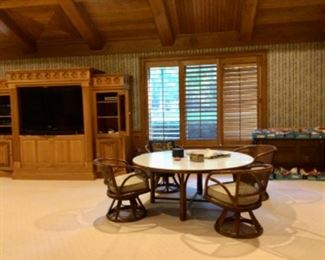 Mid century round rattan table & chairs