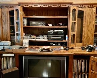 Stereo items, LPs, TV, cameras, turntable,  etc