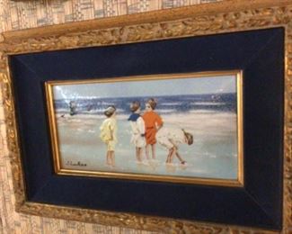 Nice children at beach painted enamel art 