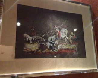 Spanish Bull fighting with lance on horseback 