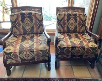 2pc Rustic Wood Frame Chairs PAIR	
