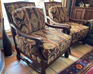 2pc Rustic Wood Frame Chairs PAIR	
