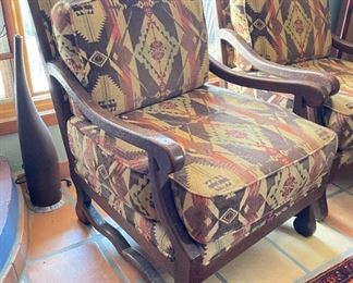 2pc Rustic Wood Frame Chairs PAIR	
