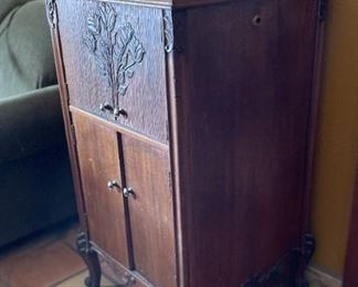 Antique Hand Carved Phonograph Cabinet Empty	
