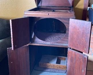 Antique Hand Carved Phonograph Cabinet Empty	
