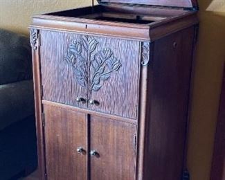 Antique Hand Carved Phonograph Cabinet Empty	
