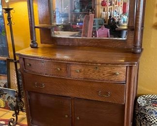 Antique Oak Sideboard w/ Mirror	
