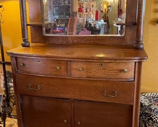 Antique Oak Sideboard w/ Mirror	
