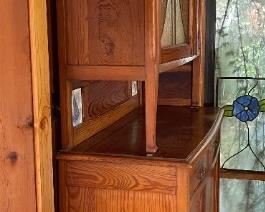 Mission Style Cabinet Stained Glass & Wood Inlay	
