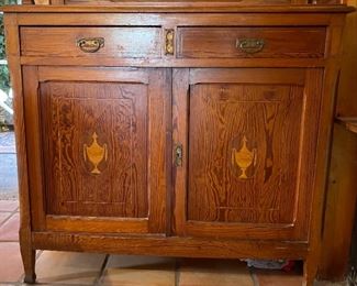 Mission Style Cabinet Stained Glass & Wood Inlay	
