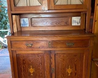 Mission Style Cabinet Stained Glass & Wood Inlay	
