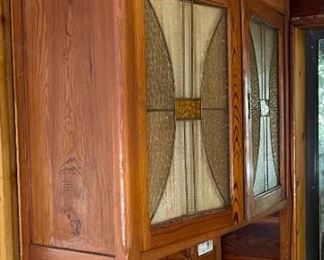 Mission Style Cabinet Stained Glass & Wood Inlay	
