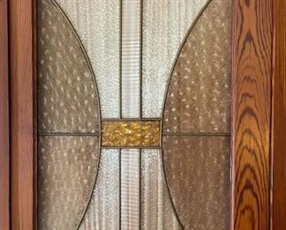 Mission Style Cabinet Stained Glass & Wood Inlay	
