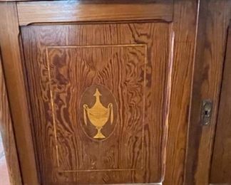 Mission Style Cabinet Stained Glass & Wood Inlay	

