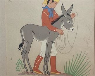 H. Begay Art Navajo Boy with Donkey	
