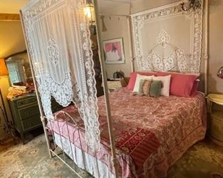 Antique Metal Frame Queen Bed Complete	
