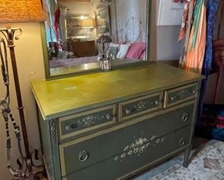 hand Painted Green Dresser & Mirror	
