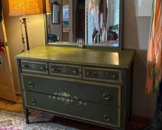 hand Painted Green Dresser & Mirror	
