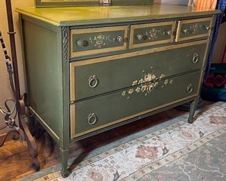hand Painted Green Dresser & Mirror	
