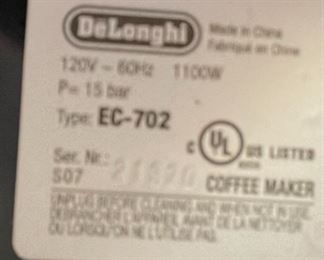 DeLonghi Espresso Maker EC-702	
