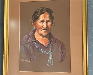 Original Pastel Pat Mann Native American Woman		
