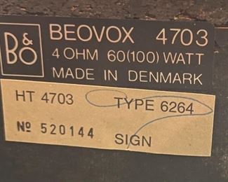B&O Bang & Olufsen Beovox 4703 Speakers		
